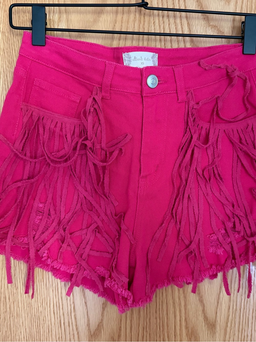 Altar'd State Hot Pink Fringe High-Rise Jean Shorts - Picture 4 of 7